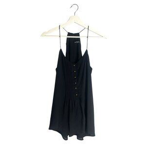 Express Black Satin Cami Tank Top with Button Details Keyhole Back Size S